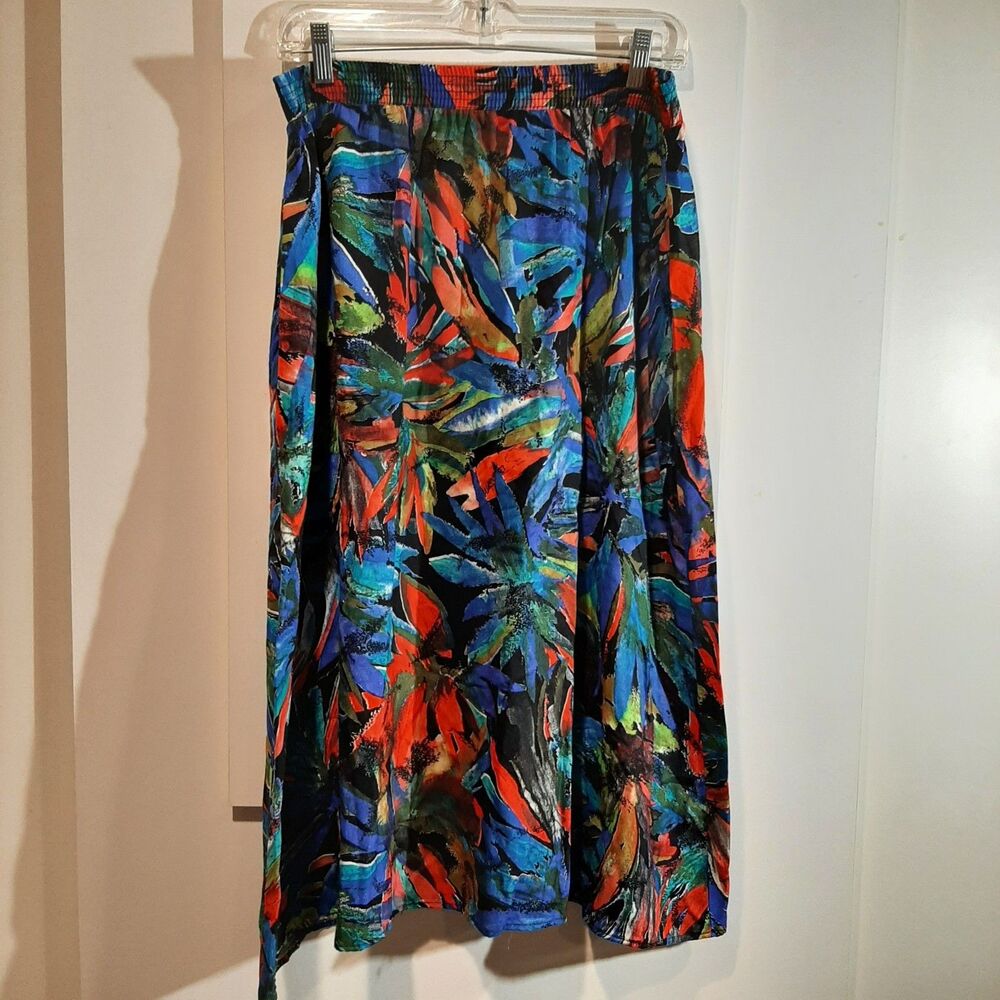 VTG Michele Leslie Maxi Skirt Stretch Waist Multicolor Floral Women's Large